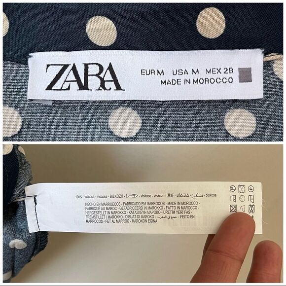 ZARA Navy Blue Polka Dot Shirt Dress Twist front Medium - Picture 6 of 6